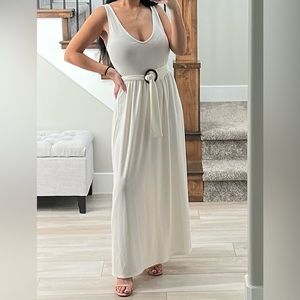 Off White Midi Belted Dress